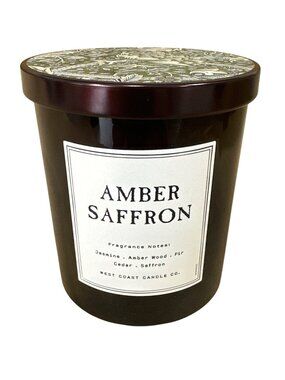 Amber Saffron 9oz Scented Candle Floral & Amberwood Notes Green Decorative Lid